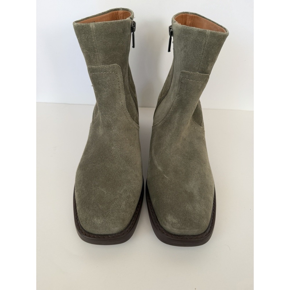 Lucky Brand Kazey Mossy Green Suede Ankle Booties Womens 8 Square Toe Zip Boots
